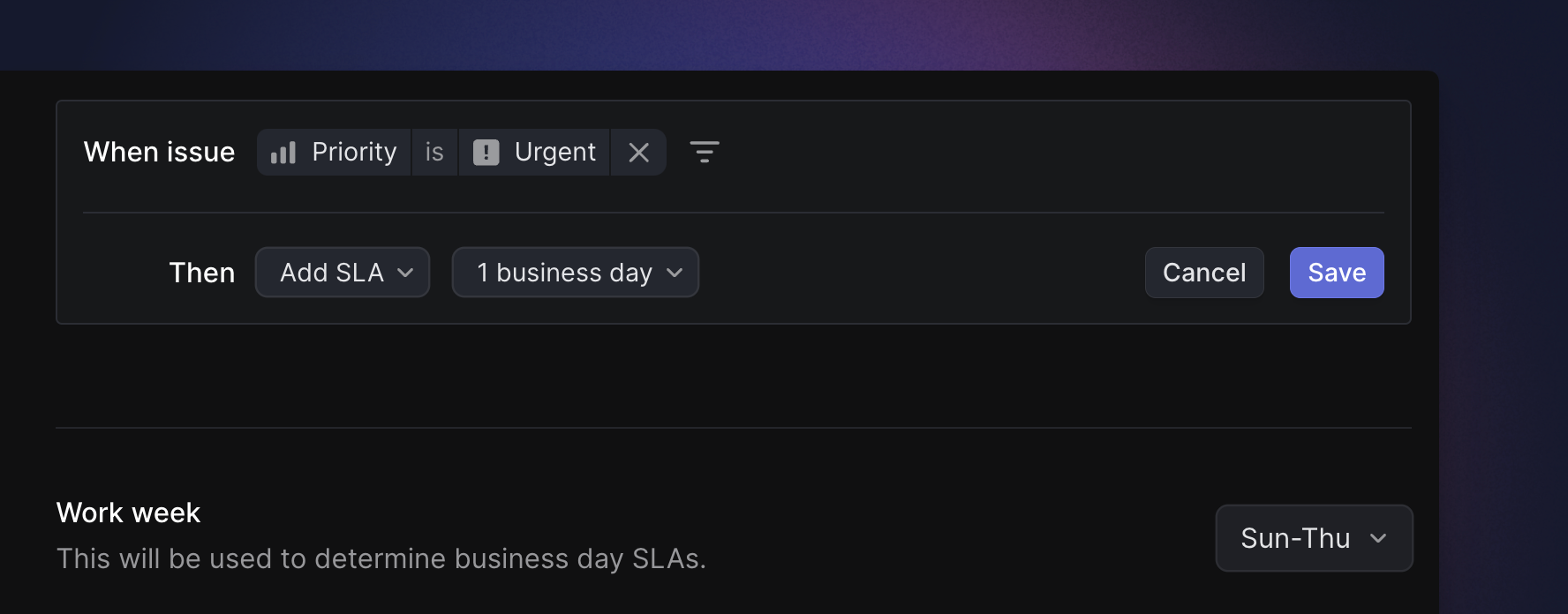 Business day SLAs settings