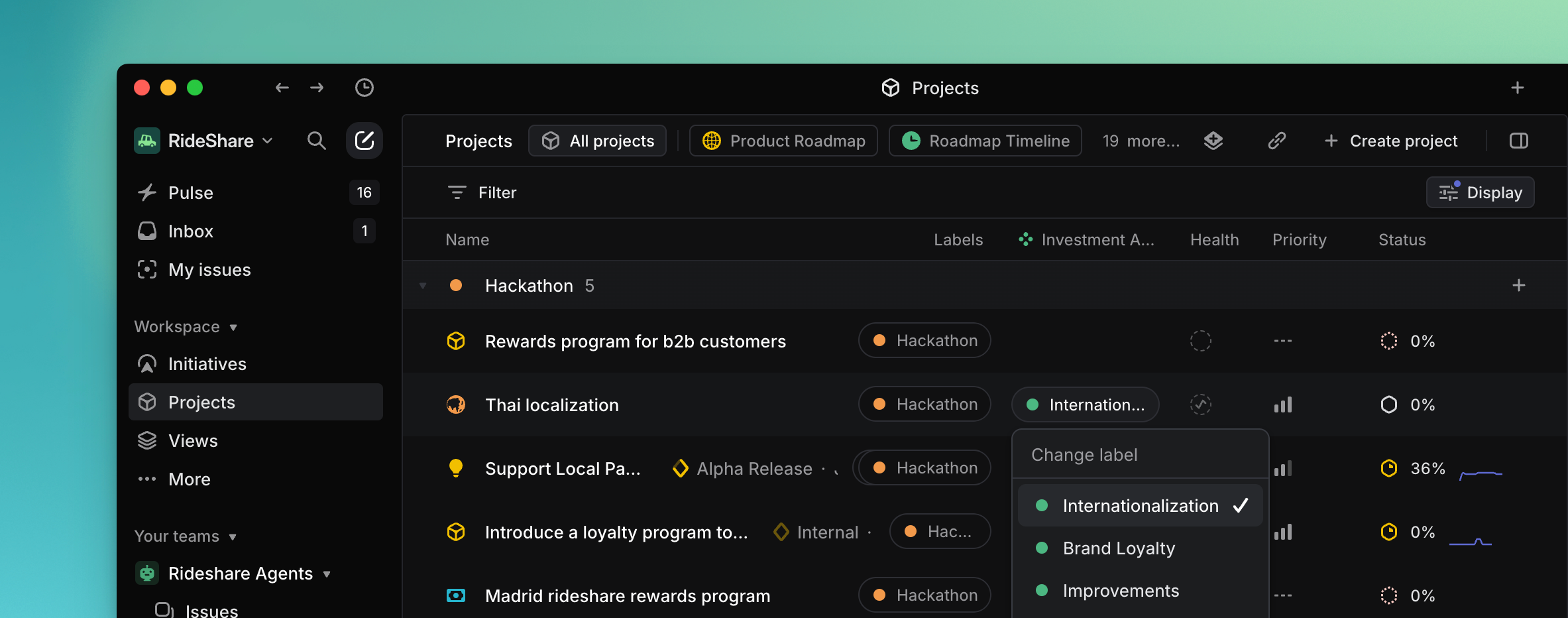 a label group column on a project list
