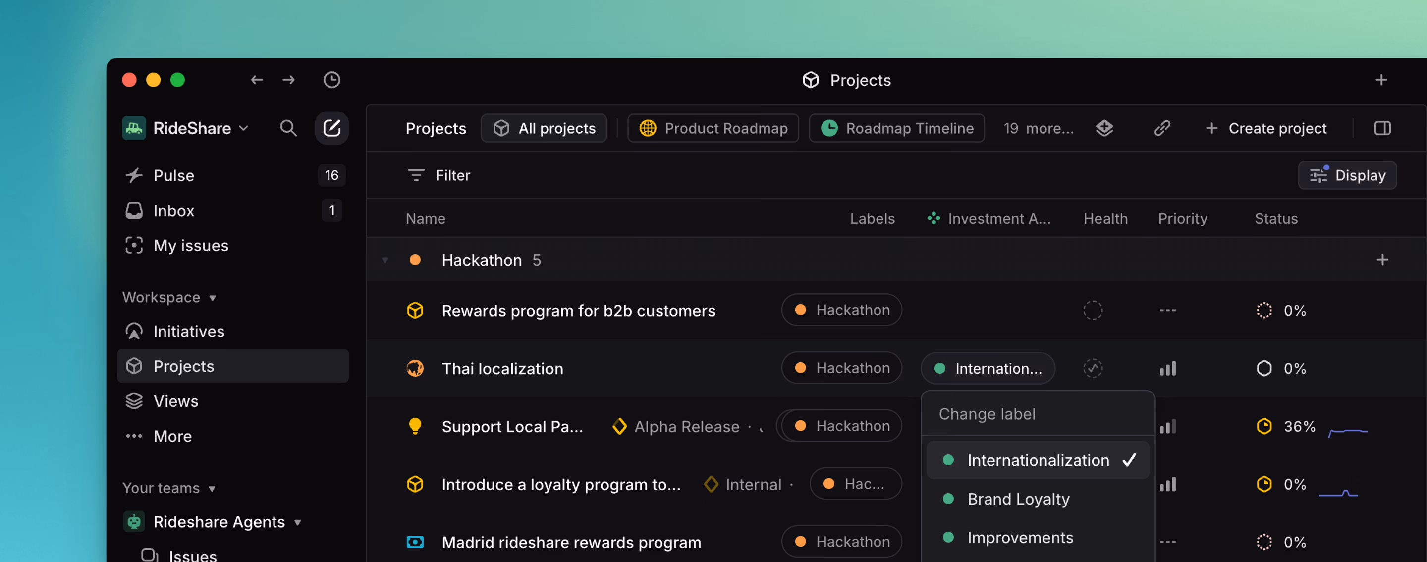 a label group column on a project list