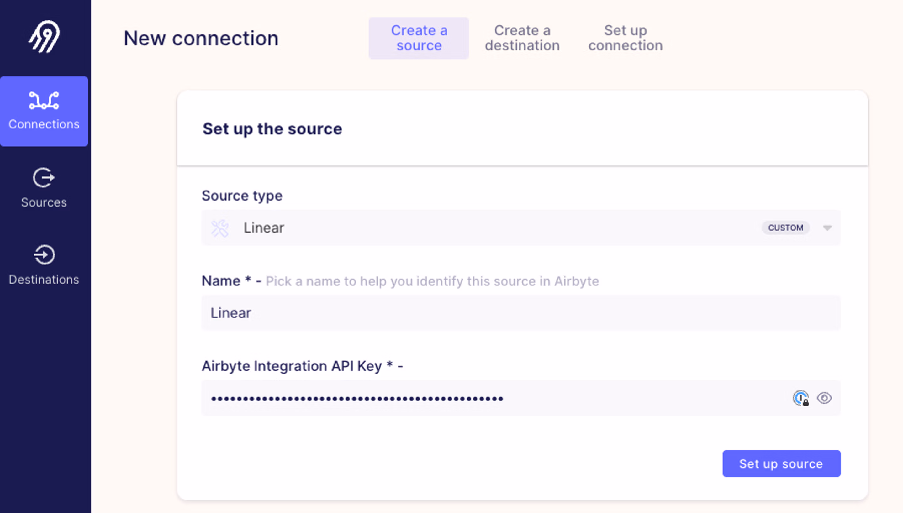 Airbyte settings page where you paste your API key