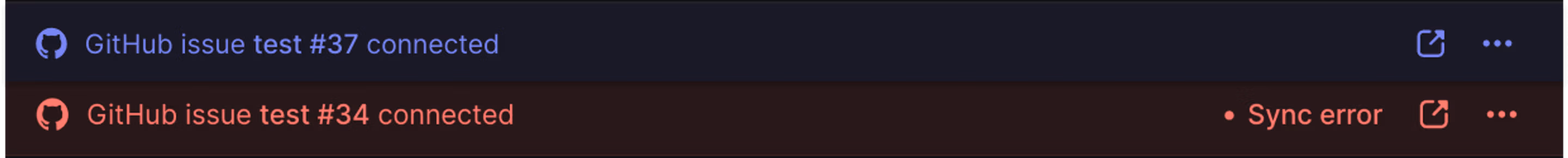 Synced issue banners showing connected and a sync error