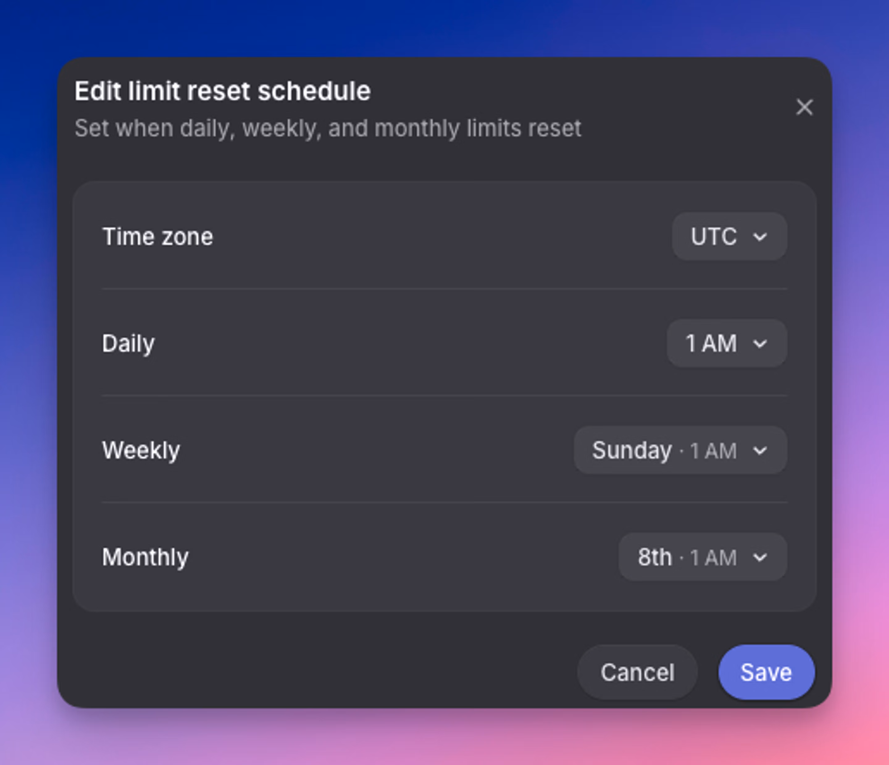Manage reset schedule