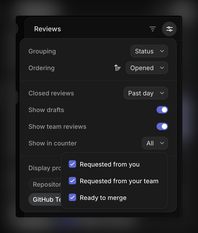 Team review Display options