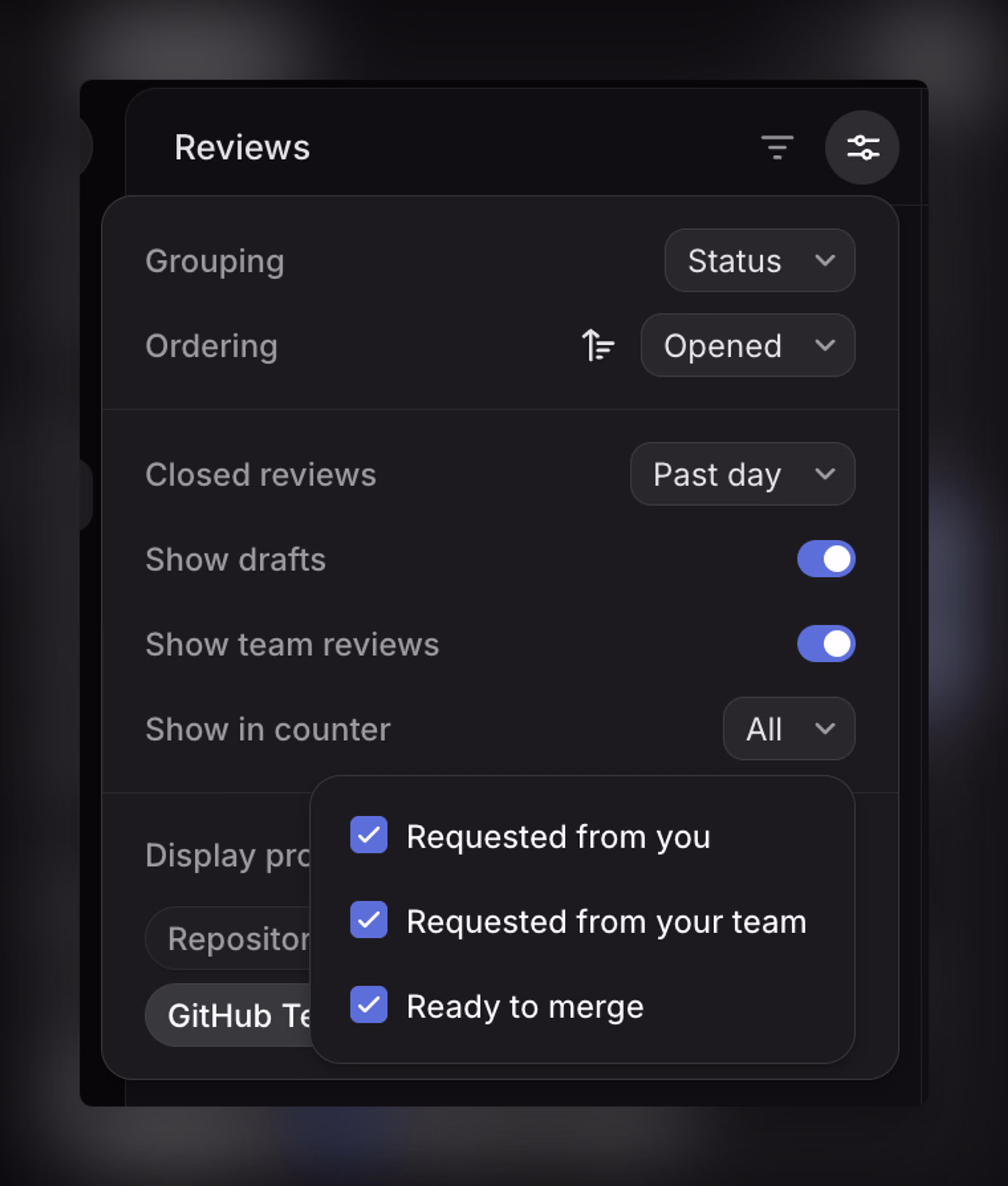 Team review Display options