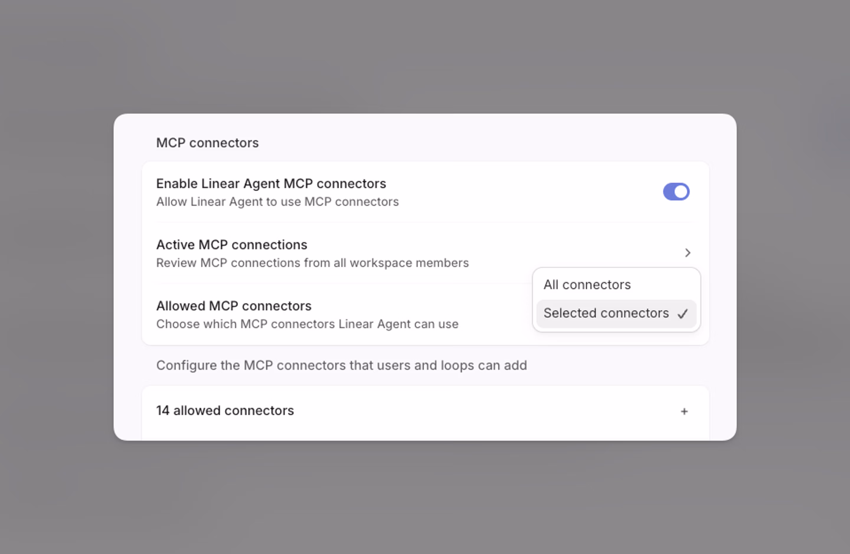 security settings MCP server section -- All severs or only specific servers