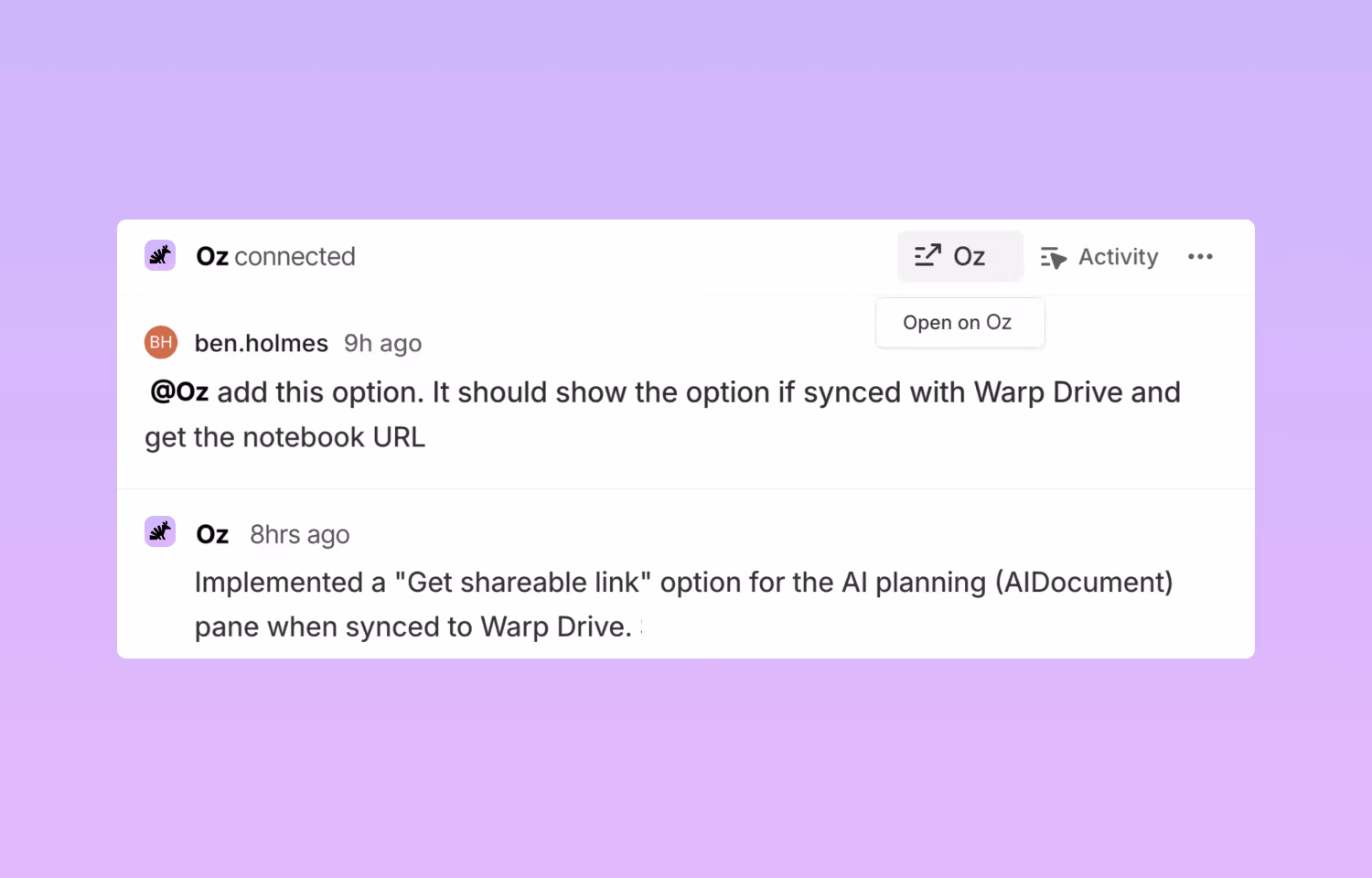 Tagging the Oz agent