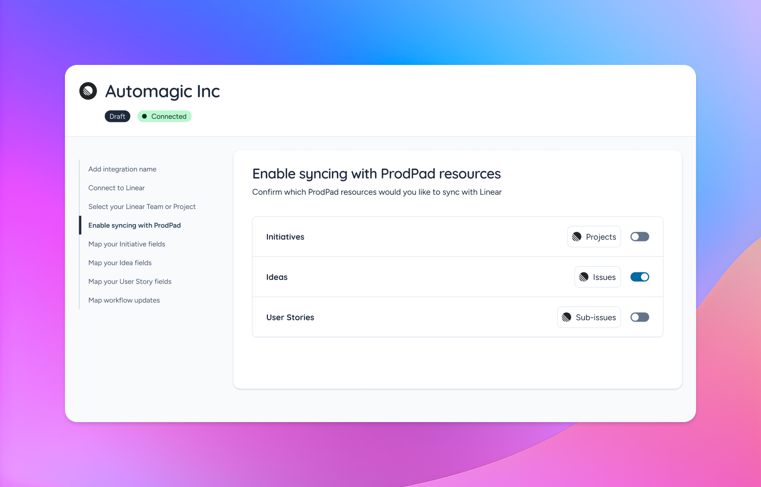 Enable syncing of Initiatives, Ideas, and User Stories to Linear