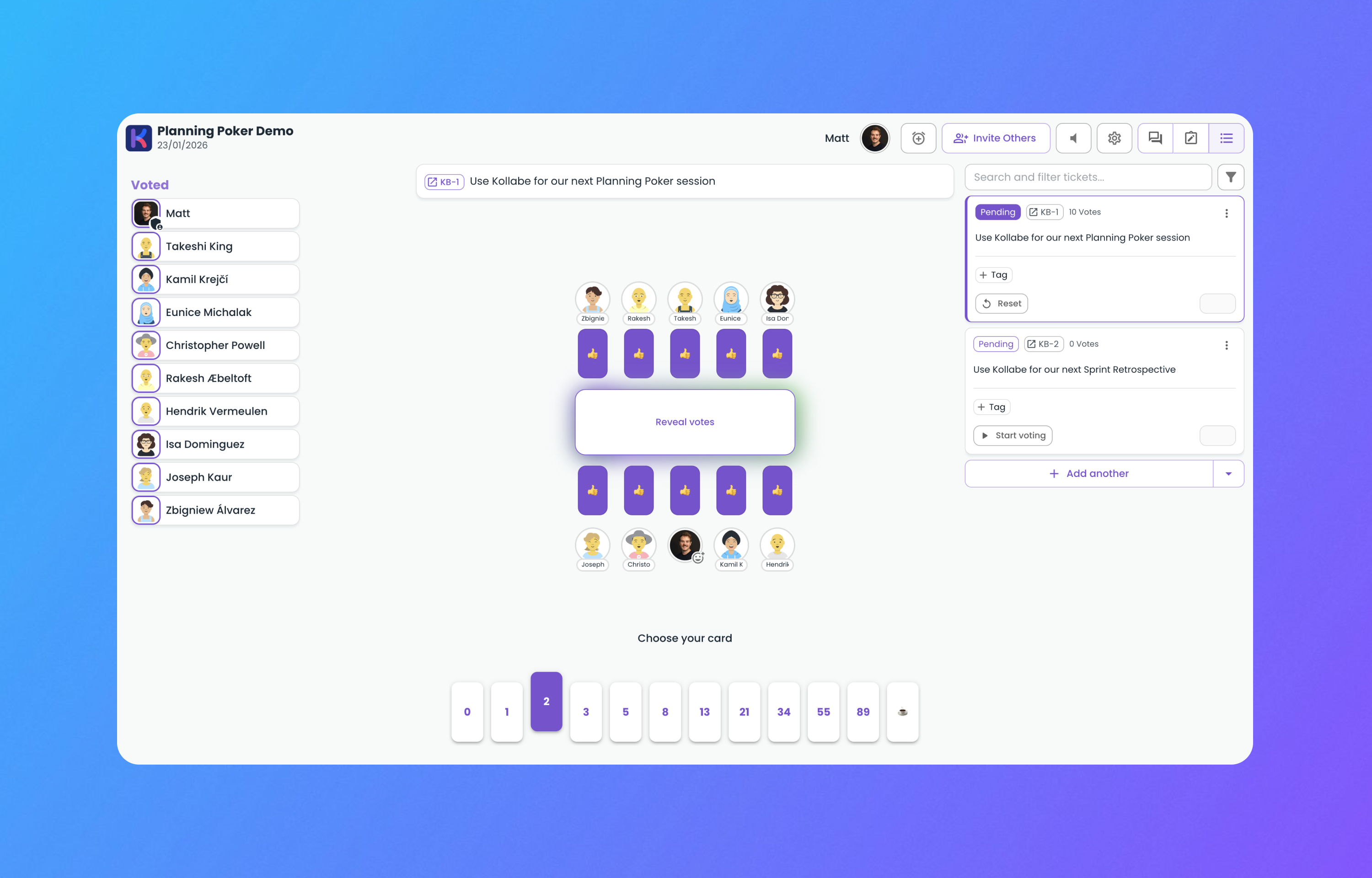 planning poker in kollabe