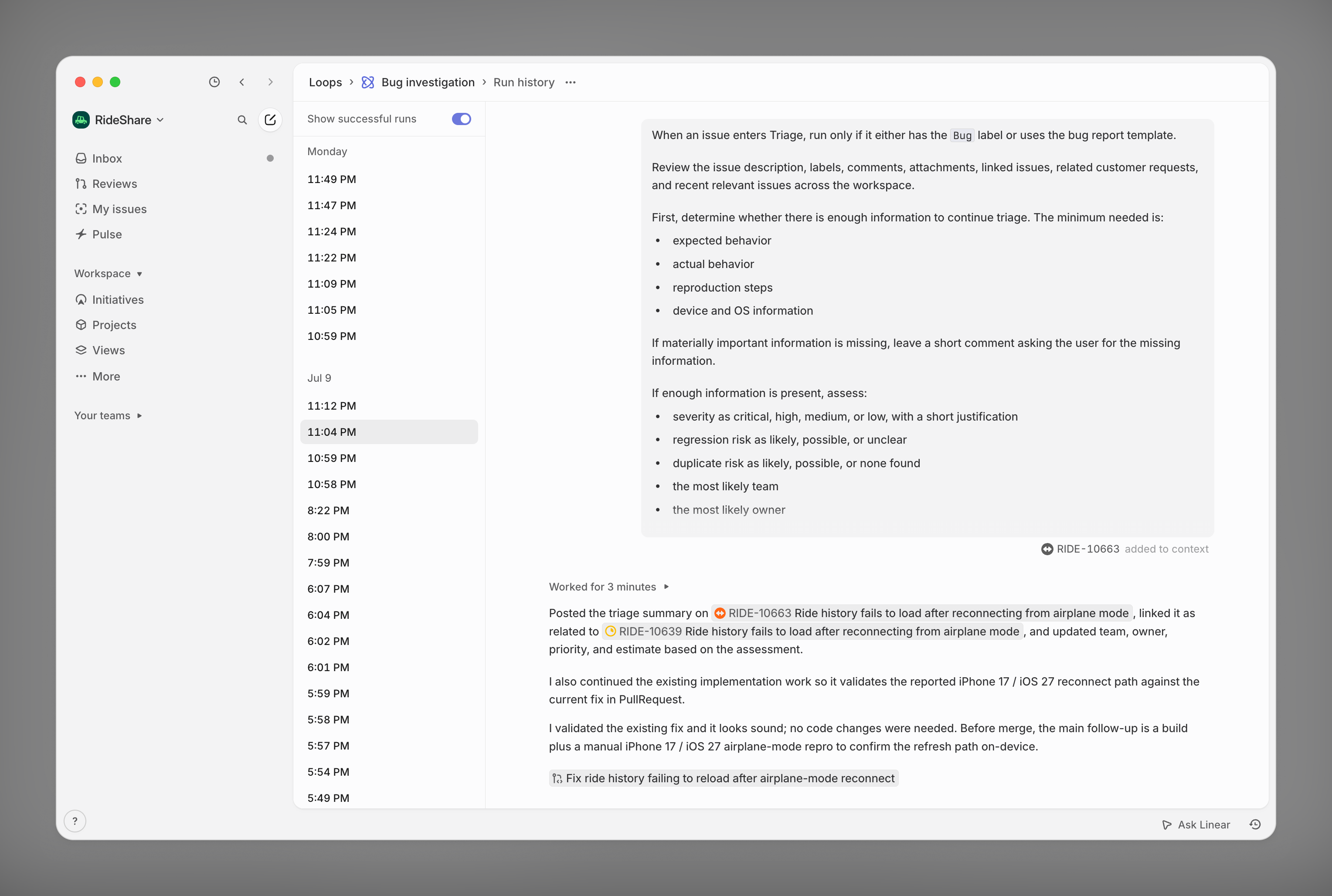 Run History