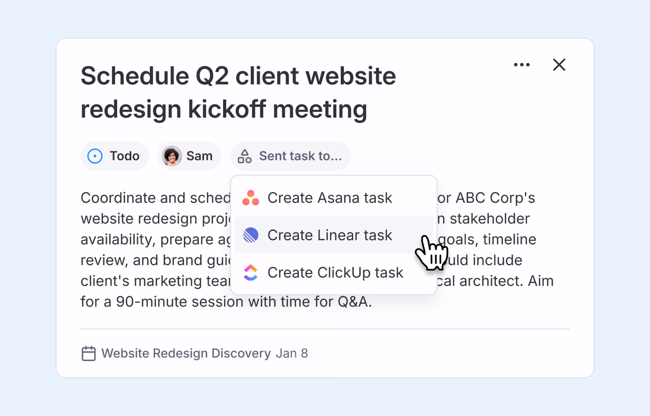 Send meeting action items directly to Linear as tasks